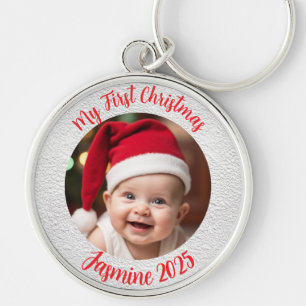 Aanpasbare Premium Cirkel Baby Eerste Kerstmis Sleutelhanger