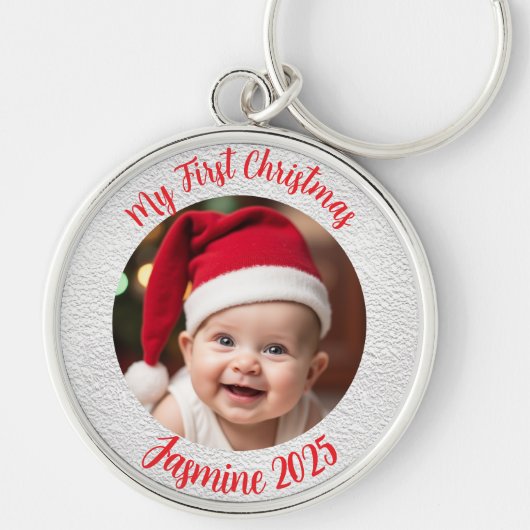 Aanpasbare Premium Cirkel Baby Eerste Kerstmis Sleutelhanger (Voorkant)