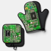 Aanpasbare printplaat - Groene Geeky Ovenwant & Pannenlap Set (Voorkant / Achterkant)