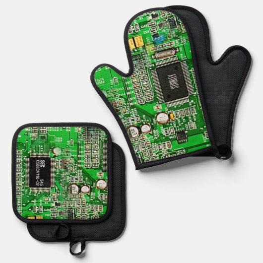 Aanpasbare printplaat - Groene Geeky Ovenwant & Pannenlap Set (Voorkant / Achterkant)