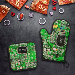 Aanpasbare printplaat - Groene Geeky Ovenwant & Pannenlap Set