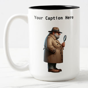 Aanpasbare privé-detective-cartoonmysterie tweekleurige koffiemok