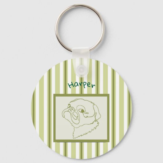 Aanpasbare Pug Line Art Sleutelhanger (Voorkant)