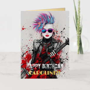 Aanpasbare Punk Meisje Gitariste Kunst Inspirerend Folie Wenskaart