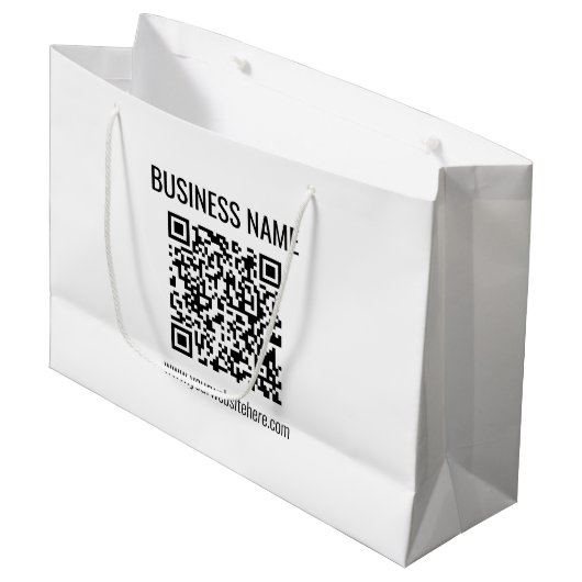 Aanpasbare QR-code & bedrijfsnaam Groot Cadeauzakje (Voorkant Gekanteld)