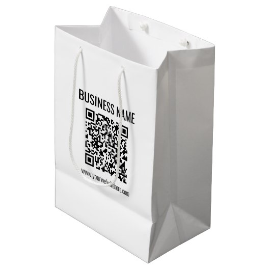 Aanpasbare QR-code & bedrijfsnaam Medium Cadeauzakje (Voorkant Gekanteld)