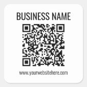 Aanpasbare QR-code & bedrijfsnaam Vierkante Sticker (Voorkant)