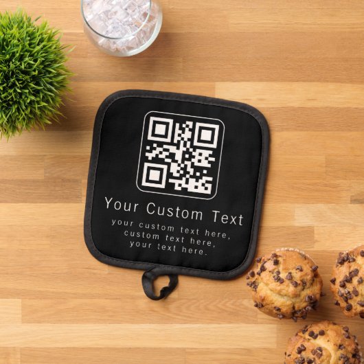 Aanpasbare QR-code & bewerkbare tekstsjabloon Pannenlap (Top down)