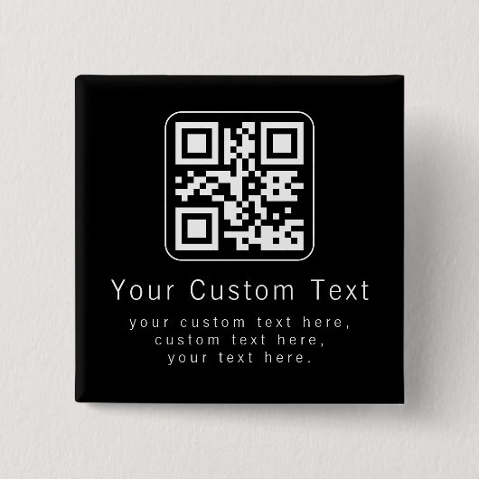 Aanpasbare QR-code & bewerkbare tekstsjabloon Vierkante Button 5,1 Cm (Voorkant)