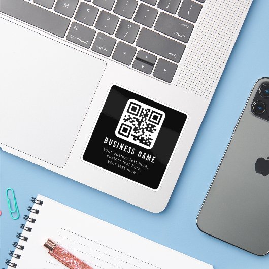 Aanpasbare QR-code en bewerkbare tekstontwerp Sticker (Laptop met iPhone)