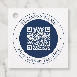 Aanpasbare QR-code & tekst | donker marineblauw Bedankjes Labels