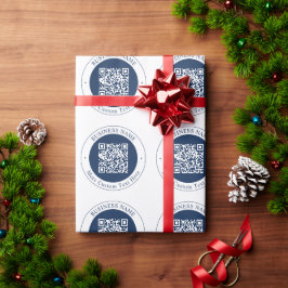 Aanpasbare QR-code & tekst | Donker marineblauw Cadeaupapier