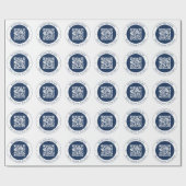 Aanpasbare QR-code & tekst | Donker marineblauw Cadeaupapier (Vlak)