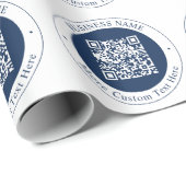 Aanpasbare QR-code & tekst | Donker marineblauw Cadeaupapier (Rol Hoek)
