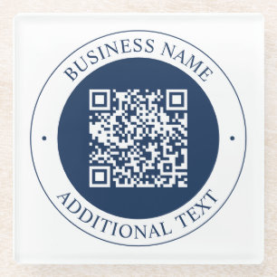 Aanpasbare QR-code & tekst Donker marineblauw Glazen Onderzetter