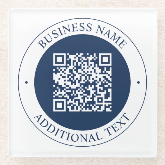 Aanpasbare QR-code & tekst | Donker marineblauw Glazen Onderzetter (Voorkant)