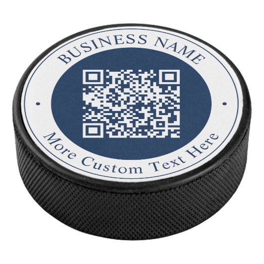 Aanpasbare QR-code & tekst | donker marineblauw Hockey Puck (3/4)