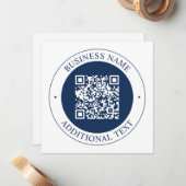 Aanpasbare QR-code & tekst | donker marineblauw Notitiekaartje (Voorkant / Achterkant in situ)