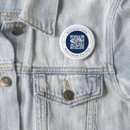 Aanpasbare QR-code & tekst | donker marineblauw Ronde Button 5,7 Cm