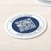 Aanpasbare QR-code & tekst | donker marineblauw Ronde Kartonnen Onderzetter (Gebogen)