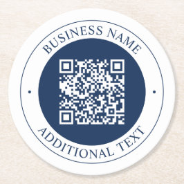 Aanpasbare QR-code & tekst | donker marineblauw Ronde Kartonnen Onderzetter