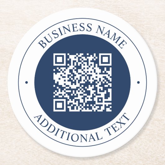 Aanpasbare QR-code & tekst | donker marineblauw Ronde Kartonnen Onderzetter (Voorkant)