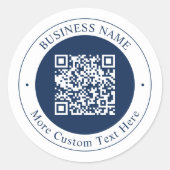 Aanpasbare QR-code & tekst | donker marineblauw Ronde Sticker (Voorkant)