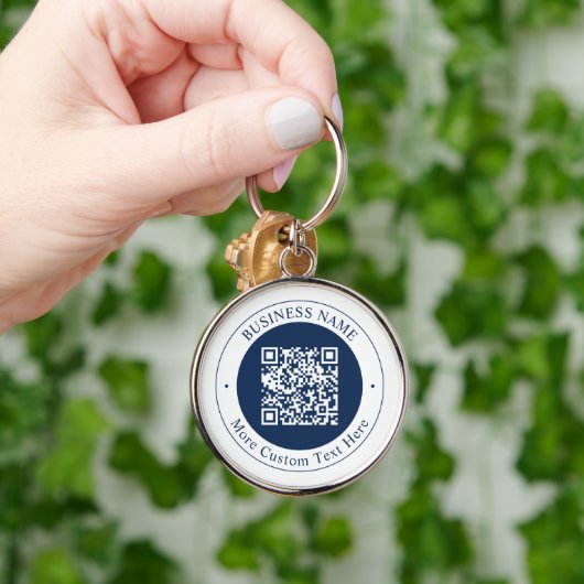 Aanpasbare QR-code & tekst | Donker marineblauw Sleutelhanger (Hand)