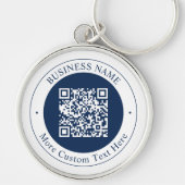 Aanpasbare QR-code & tekst | Donker marineblauw Sleutelhanger (Voorkant)