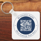 Aanpasbare QR-code & tekst | donker marineblauw Sleutelhanger (Voorkant)