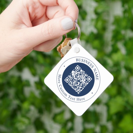 Aanpasbare QR-code & tekst | donker marineblauw Sleutelhanger (Hand)