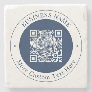 Aanpasbare QR-code & tekst donker marineblauw Stenen Onderzetter