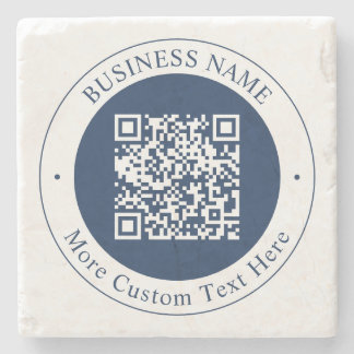 Aanpasbare QR-code & tekst | donker marineblauw Stenen Onderzetter