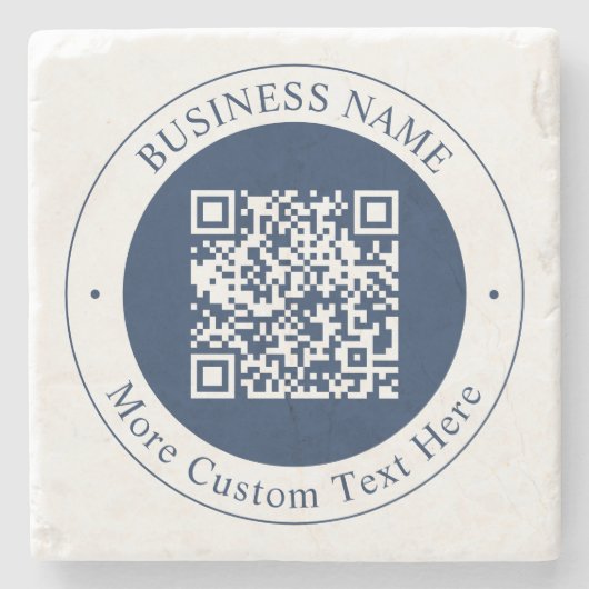 Aanpasbare QR-code & tekst | donker marineblauw Stenen Onderzetter (Voorkant)