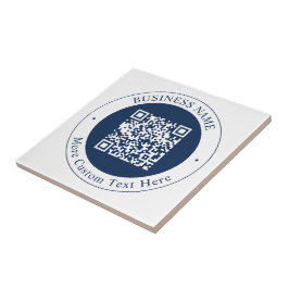 Aanpasbare QR-code & tekst | donker marineblauw Tegeltje