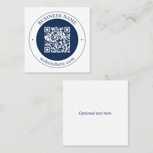 Aanpasbare QR-code & tekst | Donker marineblauw Vierkante Visitekaartje (Voorkant / Achterkant)