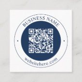 Aanpasbare QR-code & tekst | Donker marineblauw Vierkante Visitekaartje (Voorkant)