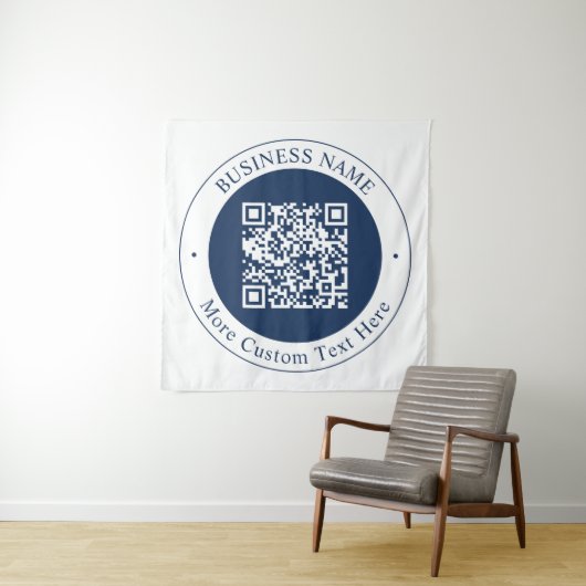 Aanpasbare QR-code & tekst | Donker marineblauw Wandkleed (In situ)