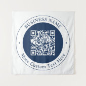 Aanpasbare QR-code & tekst | Donker marineblauw Wandkleed (Voorkant)
