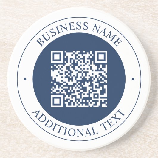 Aanpasbare QR-code & tekst | donker marineblauw Zandsteen Onderzetter (Voorkant)