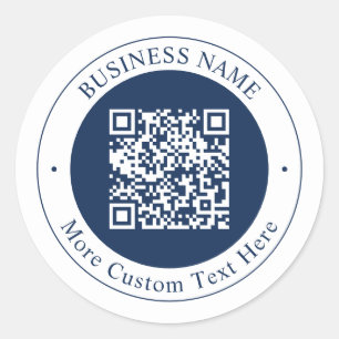 Aanpasbare QR-code & tekst donkerblauw Ronde Sticker
