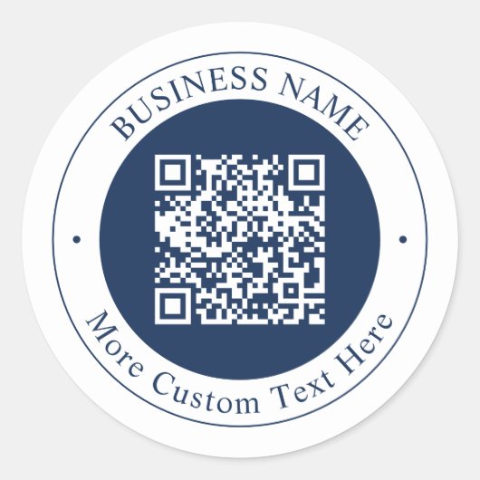 Aanpasbare QR-code & tekst | donkerblauw Ronde Sticker (Voorkant)