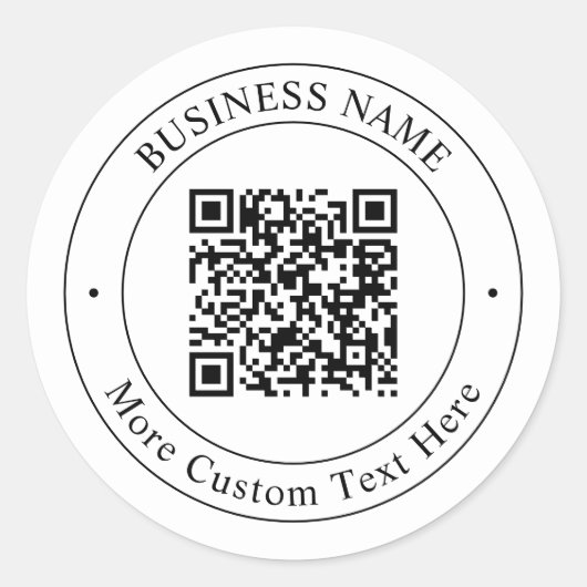 Aanpasbare QR-code & tekst | Zwart en wit Ronde Sticker (Voorkant)