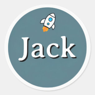 Aanpasbare raket ruimte kindernaamsticker ronde sticker