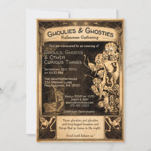 Aanpasbare Retro Ghoulies Halloween-uitnodiging Kaart