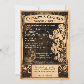 Aanpasbare Retro Ghoulies Halloween-uitnodiging Kaart