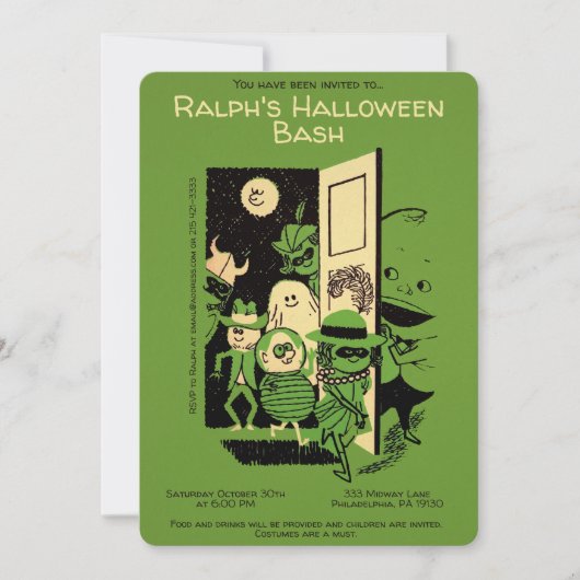 Aanpasbare Retro Halloween-feestuitnodiging Kaart (Voorkant)