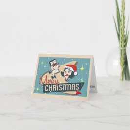 Aanpasbare Retro Koppel Prettig Kerstfeest Feestdagen Kaart