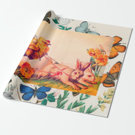 AANPASBARE RETRO PAASKAART MET VLINDERS Cadeaubekl Cadeaupapier