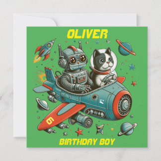 Aanpasbare Retro Robot en Kat in de Ruimte Kaart